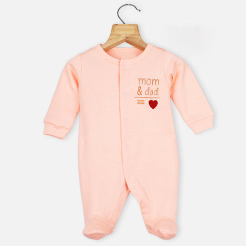 Peach Mom Plus Dad Embroidered Full Sleeves Footsie